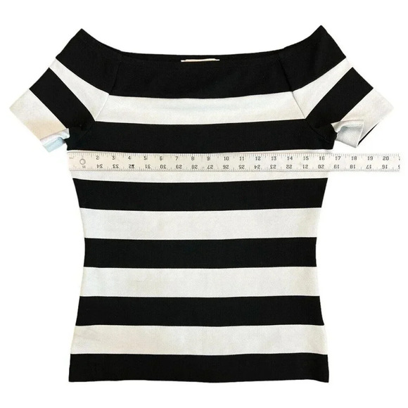 MICHAEL KORS Thick Stretch Off Shoulder Blouse Black White Striped Size Small - Picture 3 of 8